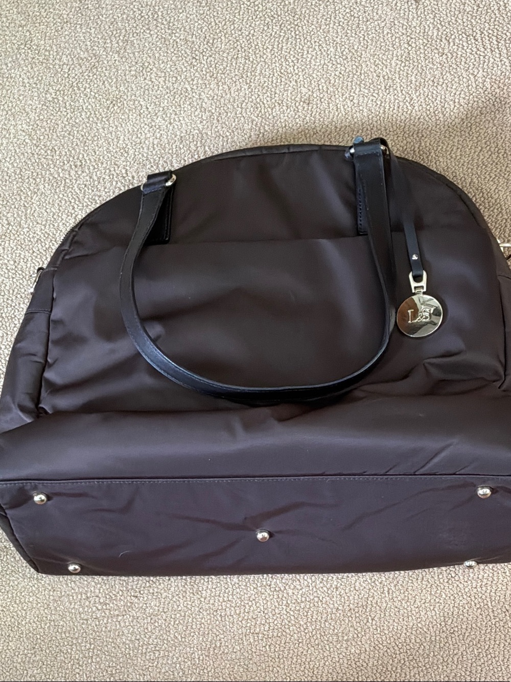 Lo & Sons Brown Computer bag Tote with Gold Pendant Charm